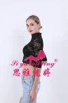A new stylish mid-high neck lace base layer for women in autumn and winter, paired with a five-quarter sleeve T-shirt and a short transparent cutout top Application Scenario